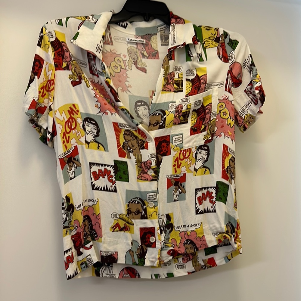 Reformation Comic Print Cuba Shirt